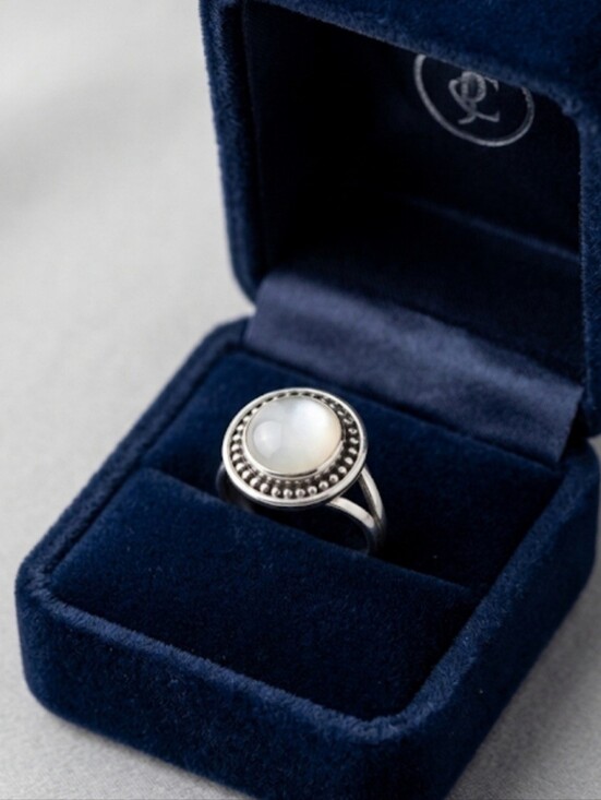 Jewelry - 925 Sterling Silver Vintage Moon Stone Cabochon Statement Ring Sz 7.5